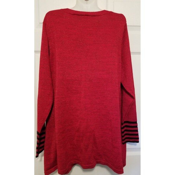 Pina Rossi Women's Knit Sweater Size 3X Red Metallic Long Sleeve Stripe Sleeve - Picture 3 of 5